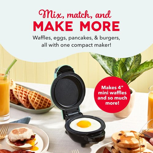 Dash MultiMaker® Mini Maker System - Compact Waffle Maker with Removable Griddle Plates - Aqua