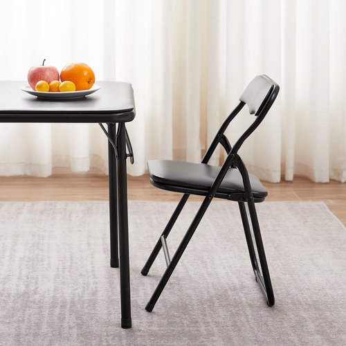 VECELO Kids Folding Activity Table and Chairs 5 Piece Set, Portable, with Ultra Soft Padded Cushion, Classic Black