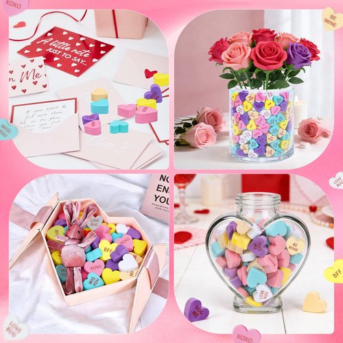 240 Pcs Foam Conversation Hearts Vase Filler, Valentine's Day Heart Ornament for Floating Candles, Wedding & Party Decor, 6 Colors & 6 Messages(Mixed Colors Heart Shaped)