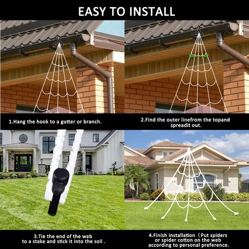 Halloween Spider Web Lights 550 LED Lighted Spider Web 16.4Ft Giant Halloween Decorations Light up with 8 Lighting Modes Waterproof & Timer for Indoor Outdoor House Haunted Yard Decor, Orange & Purple