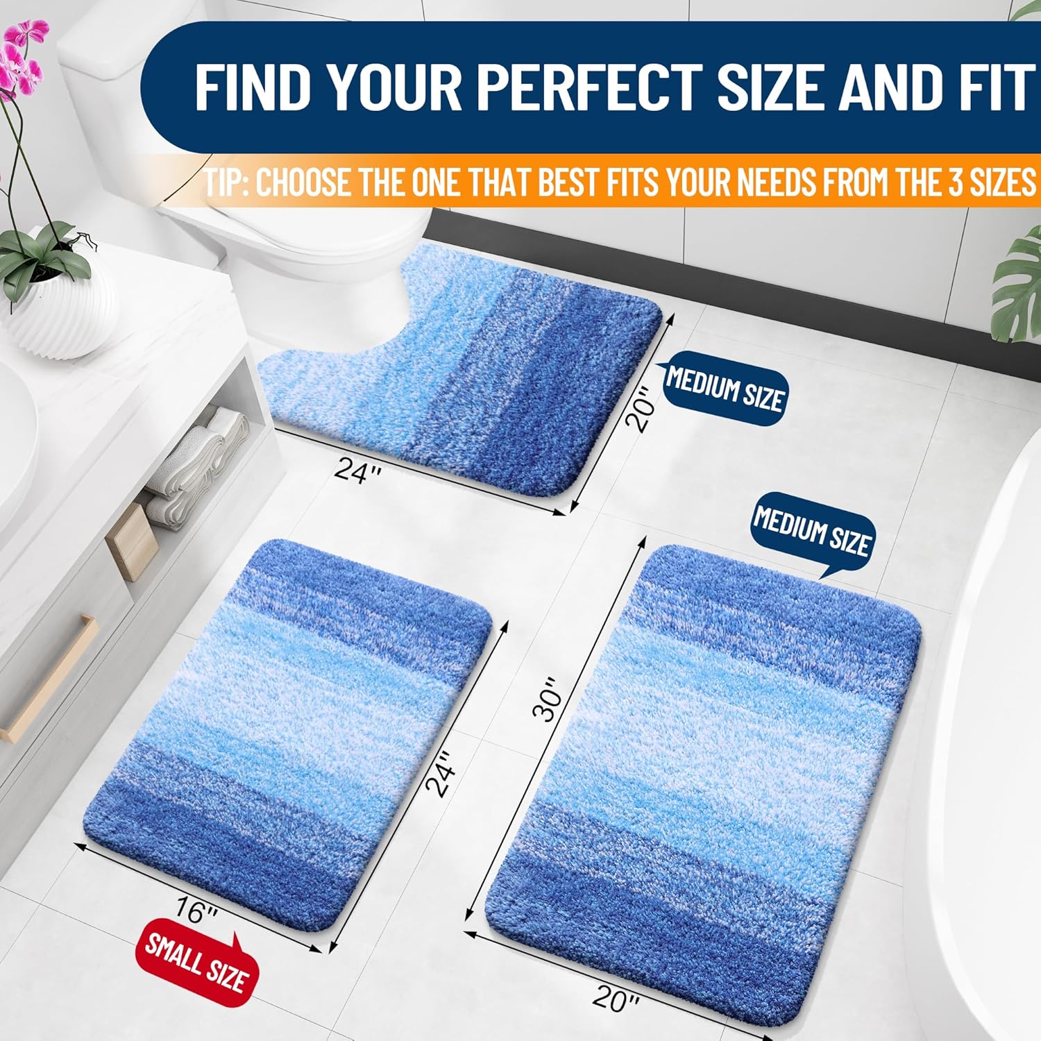 OLANLY Bathroom Rugs - Extra Soft Microfiber Mat | Quick Dry & Washable 30x20 in Light Royal Blue