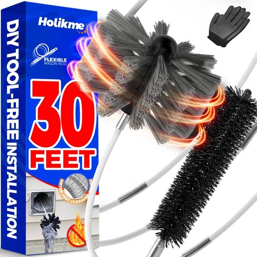 Holikme 30 Feet Dryer Vent Cleaner Kit - Flexible Lint Brush with Drill Attachment for Easy Cleaning | Grey