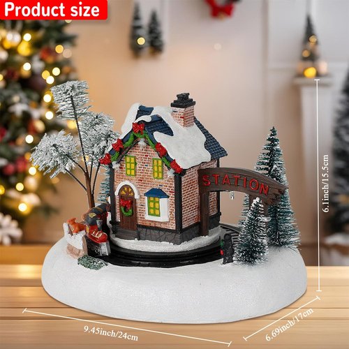 innodept12 Christmas Snow-Village Santas Wonderland House - Animated Rotating Train, Resin Holiday Decor with Music and LED Lights for Indoor Tabletop Display