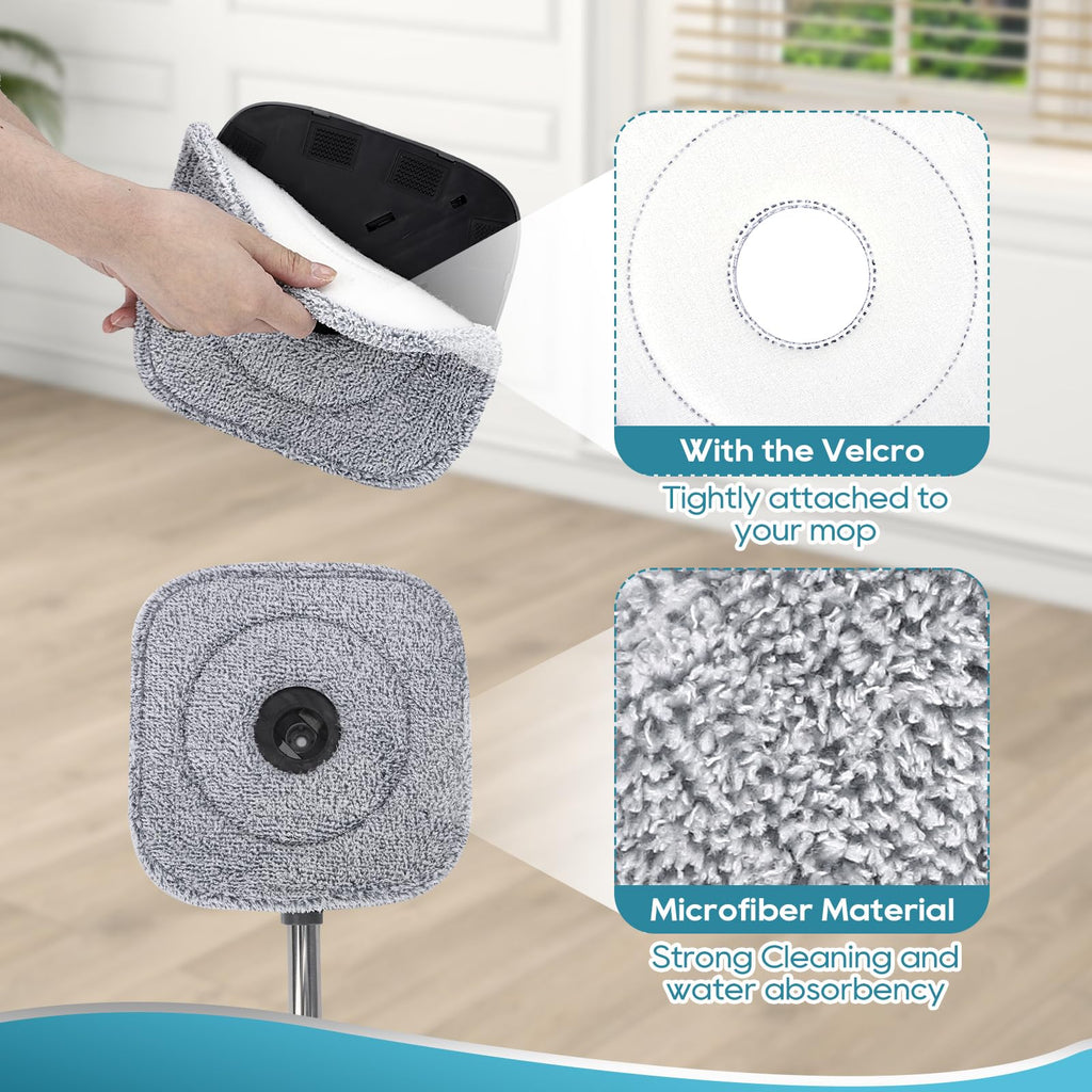Yicotira Square Microfiber Mop Pads Compatible with True & Tidy True Spin Mop - Mop Replacement Pads for Square Spin Mop and Bucket - Washable Pads fit for All 9 Inch Square Spin Mop (4 Pack)