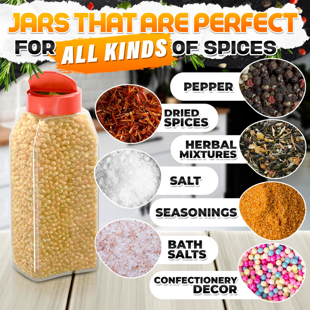 2 Pcs Large Seasoning Shaker – 32oz Storage Seasoning Containers – Large Spice Shakers with Holes and Lids Dual Shake, Clear Jars with Airtight Seal, Unique Shape for Loose Leaf Tea, Rubs, & Herbs