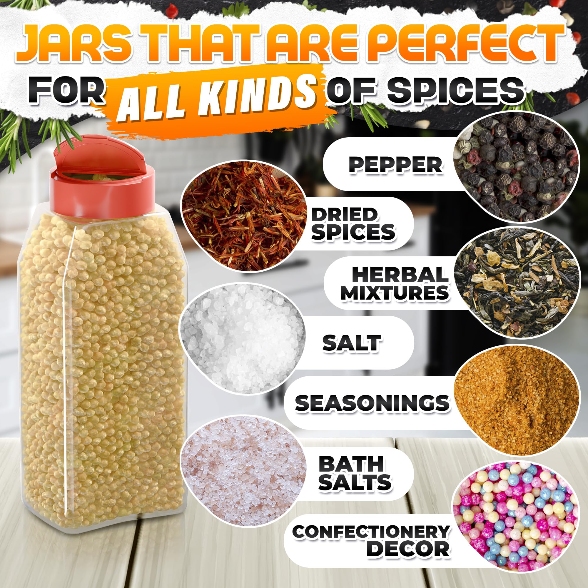 2 Pcs Large Seasoning Shaker – 32oz Storage Seasoning Containers – Large Spice Shakers with Holes and Lids Dual Shake, Clear Jars with Airtight Seal, Unique Shape for Loose Leaf Tea, Rubs, & Herbs