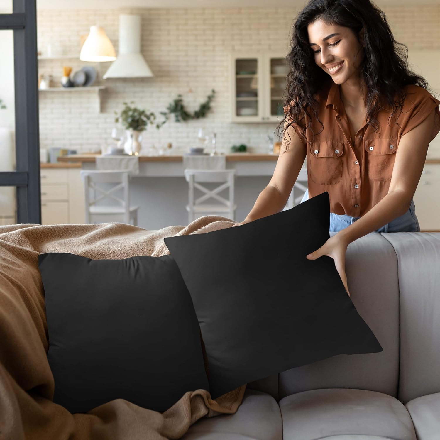 Utopia Bedding 24x24 Pillow Inserts - Set of 2 Black Decorative Throw Pillows for Sofa & Couch - Soft & Fluffy Cushions