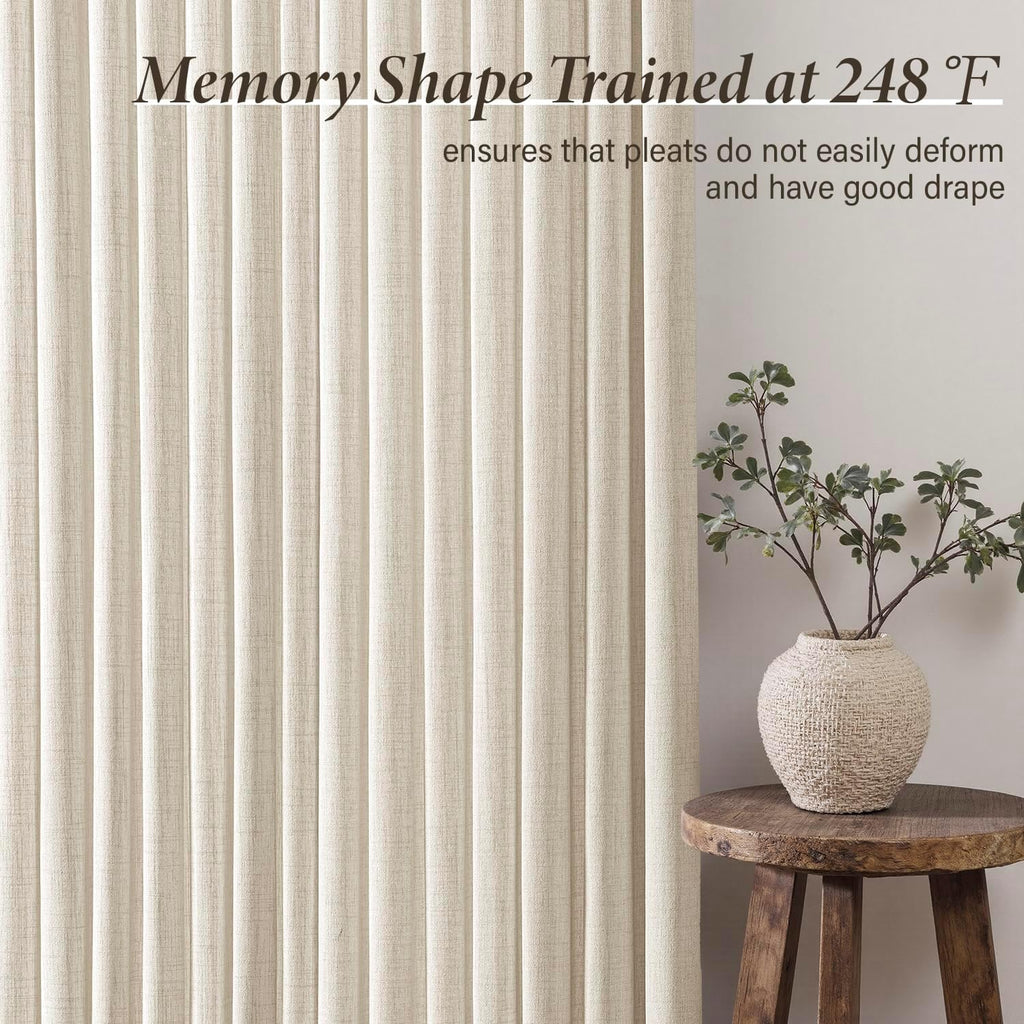 MIULEE Pinch Pleated Thick Linen Curtains - 90-Inch Ivory Cream Semi-Sheer Drapes | 4 Panels for Living Room & Bedroom