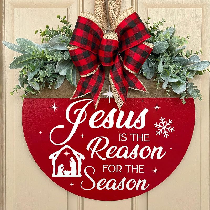 Red Jesus Is the Reason for the Season Front Door Sign - 11.8 in