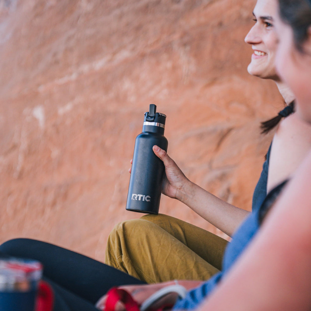 RTIC 20oz Journey Water Bottle Ceramic Lined Metal Stainless Steel Vacuum Insulated, BPA Free, Reusable, for Water, Hot and Cold Drinks, Travel, Sports, Camping, Black