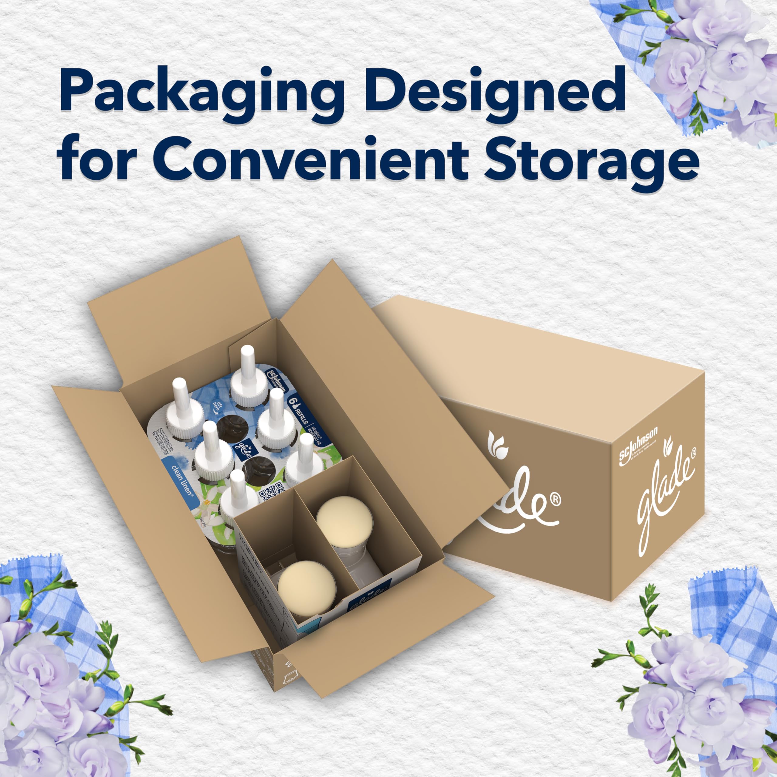 Glade PlugIns Air Freshener Starter Kit, Scented and Essential Oils for Home and Bathroom, Clean Linen, 4.02 Fl Oz, 2 Warmers and 6 Refills