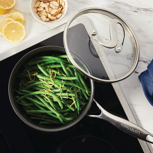 Circulon Clad Stainless Steel Saucepan with Glass Lid and Hybrid SteelShield and Nonstick Technology, 2 Quart - Silver