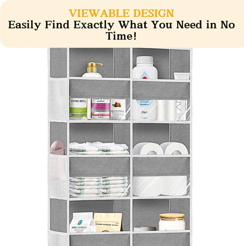Over The Door Organizer - 5-Tier Extra Large Storage Solution with 20 Pockets | Light Grey