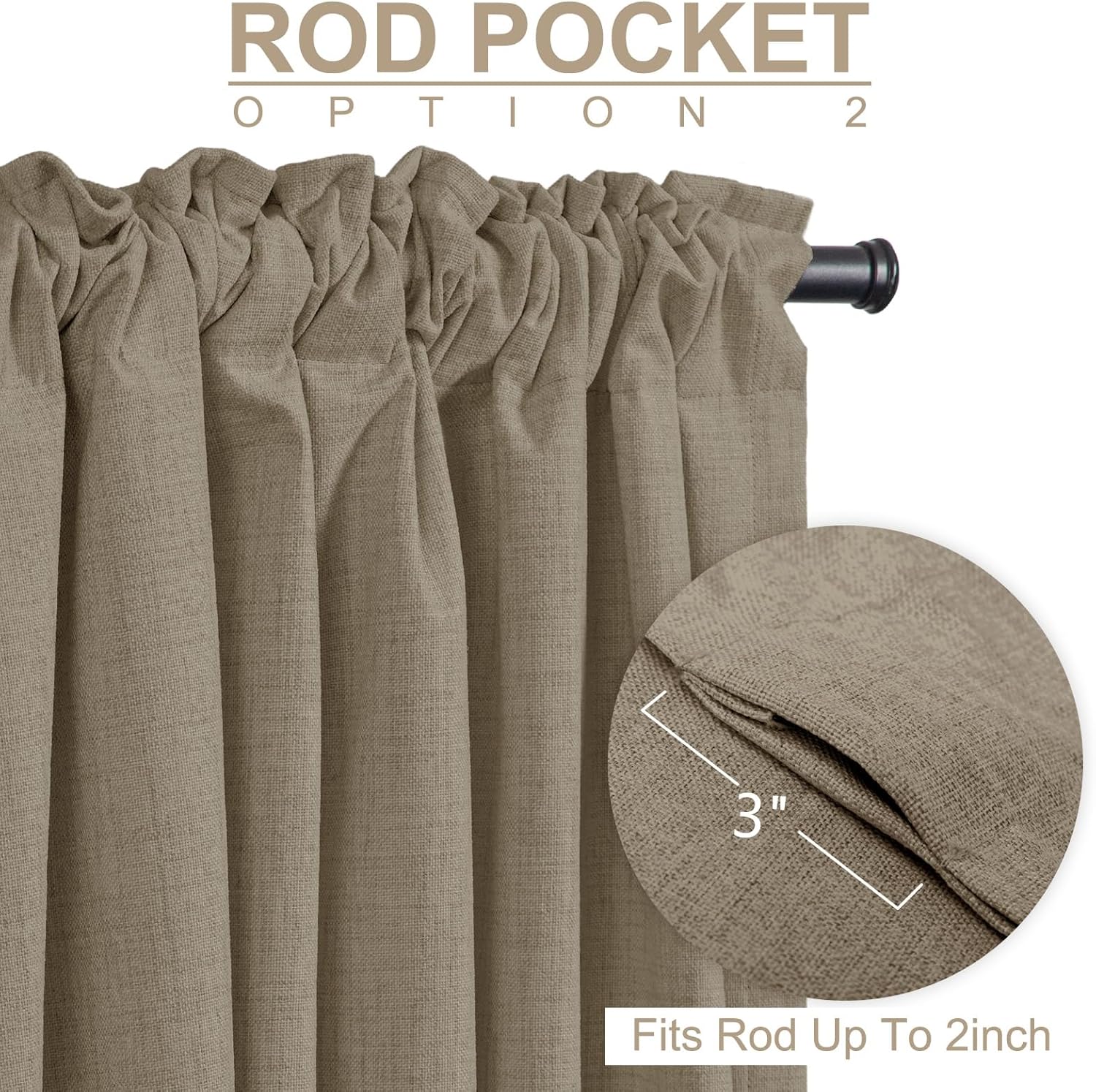 Plaza Taupe 100% Blackout Curtains - Thermal Insulated Linen Drapes, 50" W x 90" L, 2 Panels Set