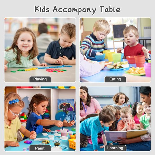 LulliSpace Kids Table and 6 Chairs Set，Height Adjustable Children Table & Chair，Toddlers Study Multi-Activity Table with 47.2"x23.6" Wipe-Clean Desktop，for Classrooms, Homes & Daycares