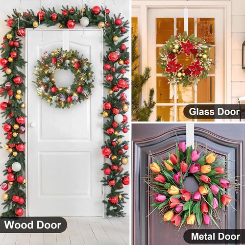 HEYHOUSE Wreath Hanger - Adjustable 14.9-25 Inch Metal Hook for Front Door | Supports 20 lbs Christmas Wreaths