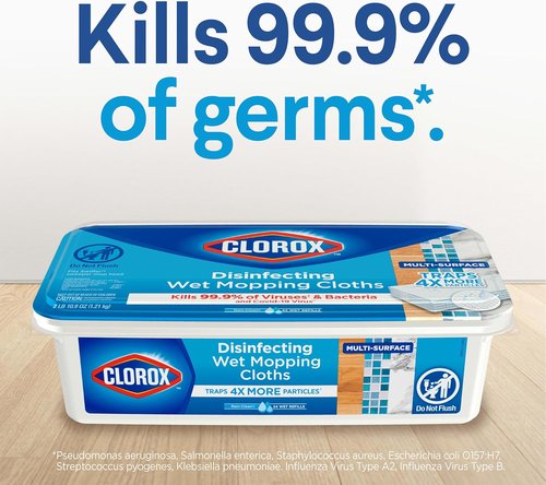 Clorox Disinfecting Wet Mop Pad | Multi-Surface Floor Wipes - 24 Disposable Refills Per Pack, Rain Clean