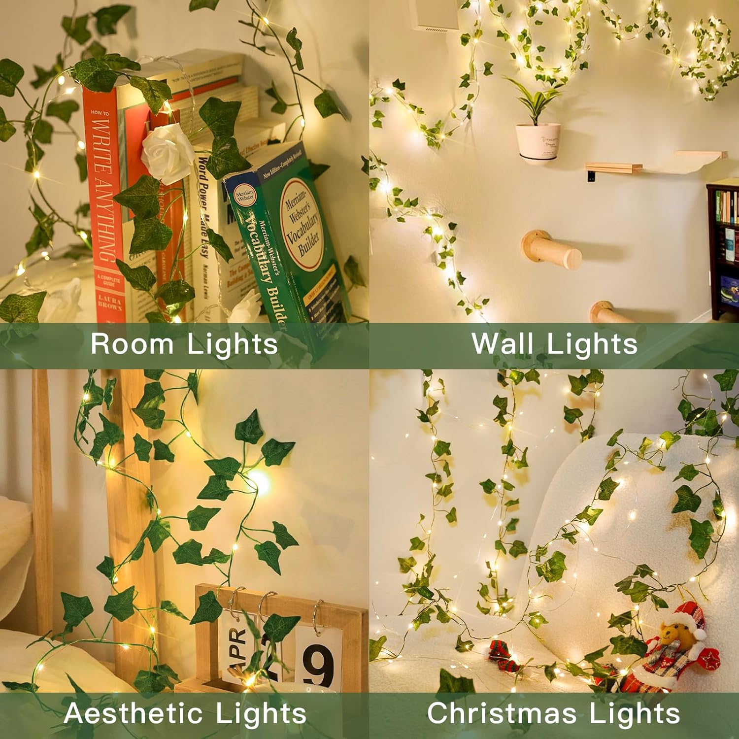 Suddus Ivy String Lights - 40 LED Fairy Lights with Remote | 13.1ft Battery Operated for Bedroom, Garden, Wedding Decor (Warm White)