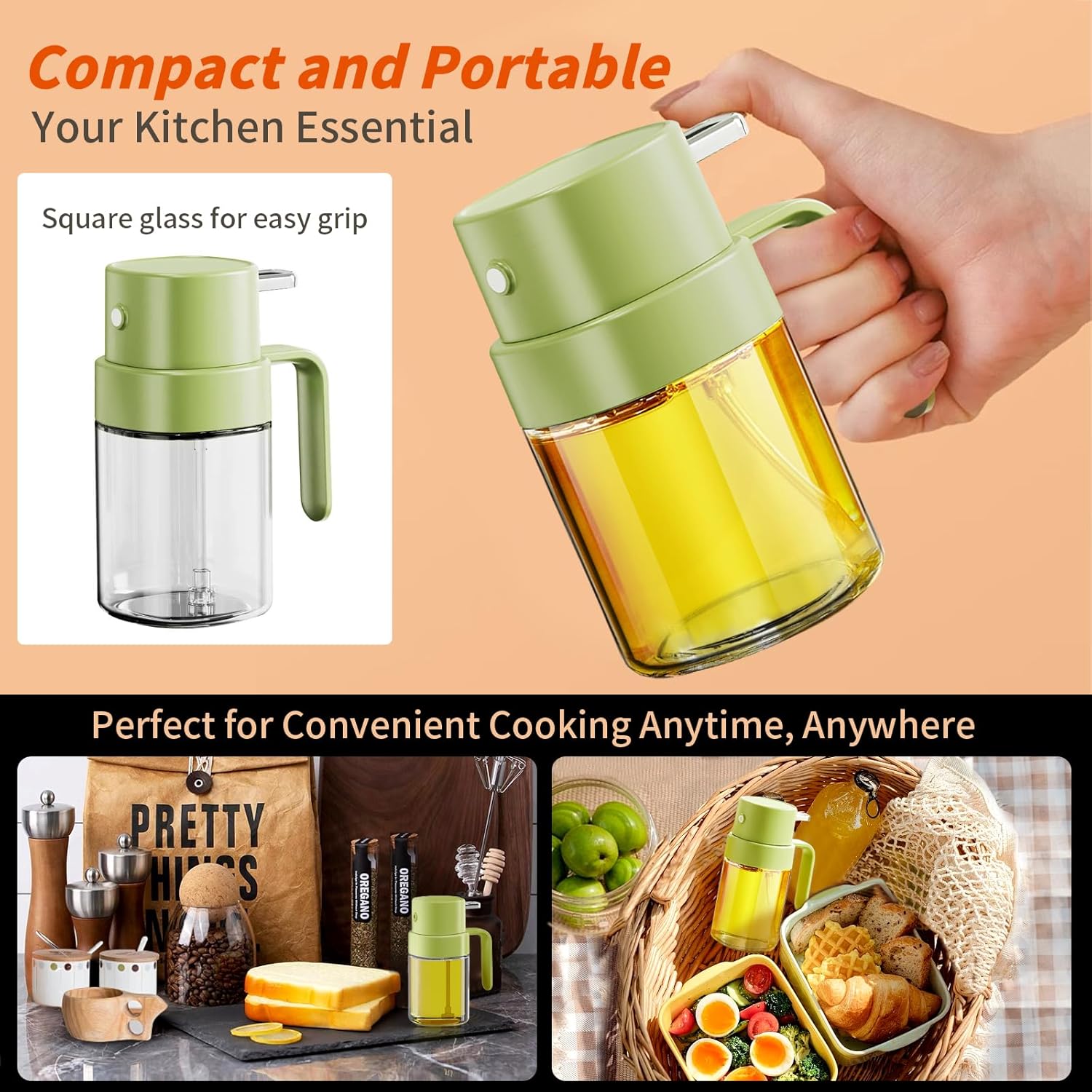 YARRAMATE Mini Oil Sprayer - Premium 6.8 OZ Food-Grade Olive Oil Spray Bottle | Portable Kitchen & BBQ Mister (Green)