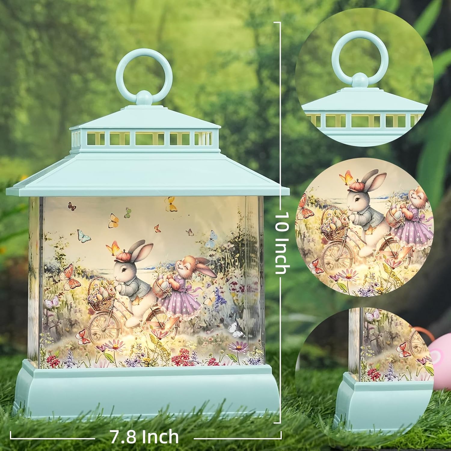 Skiennix Easter Snow Globe Lantern - Light-Up Bunny & Egg Decor with Timer | Glitter Spring Tabletop Decoration