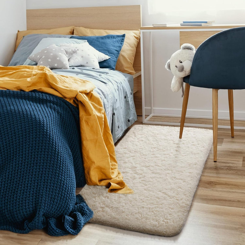 Ophanie Small Ivory Throw Rug - Soft Non-Slip Mini Area Rug for Bedroom | 2x4 Fluffy Carpet