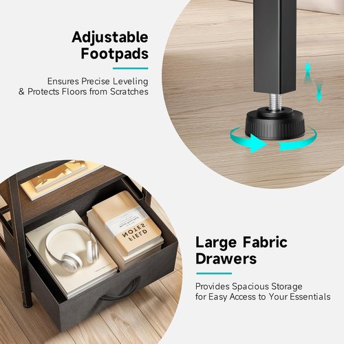 Lazzanto Night Stand | Modern Bedside Charger with LED Light Strip & Storage Drawers - USB Ports & AC Outlets