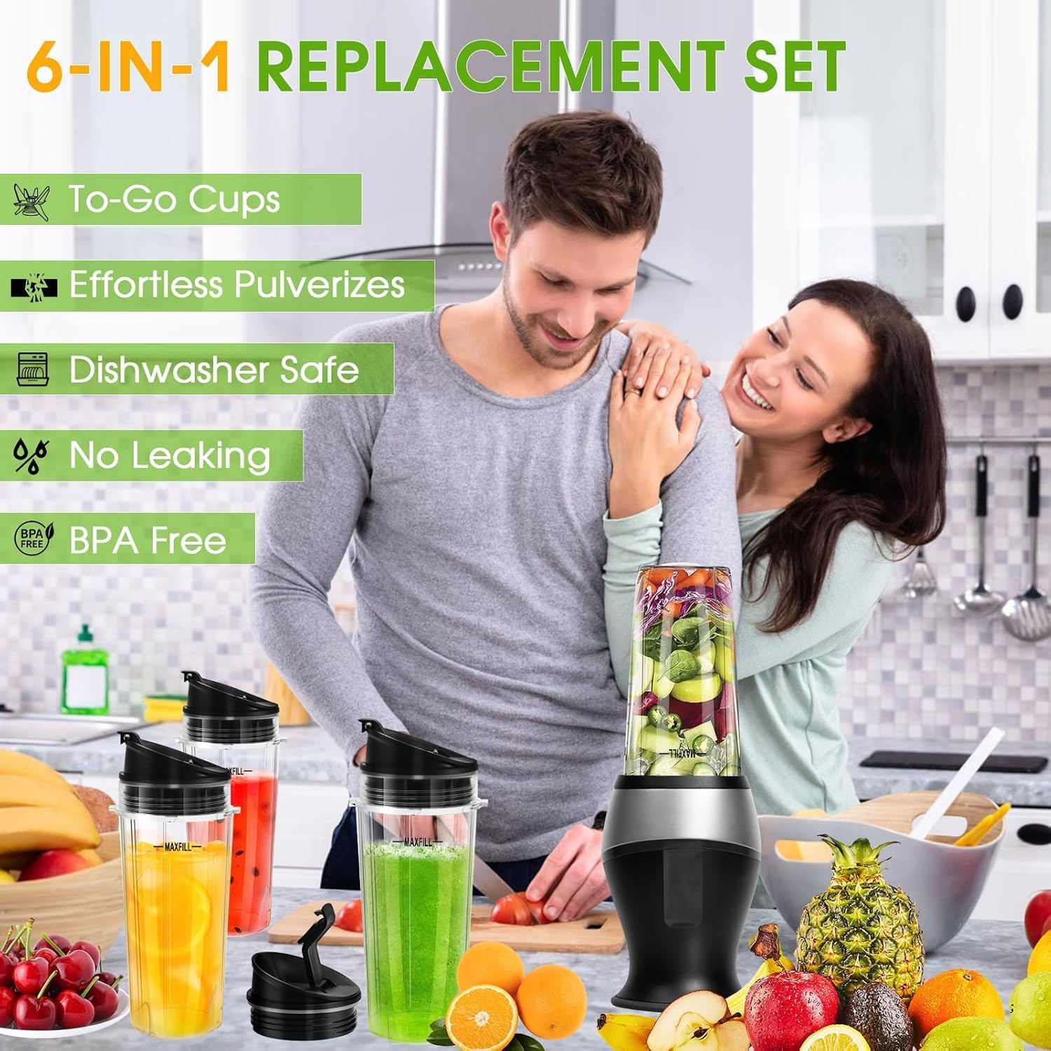 Ninja Blender Cups - 3 Pack Replacement 16oz Cups with Lids | Compatible with QB3001SS, BL770, BL780, BL660, BL740, BL810