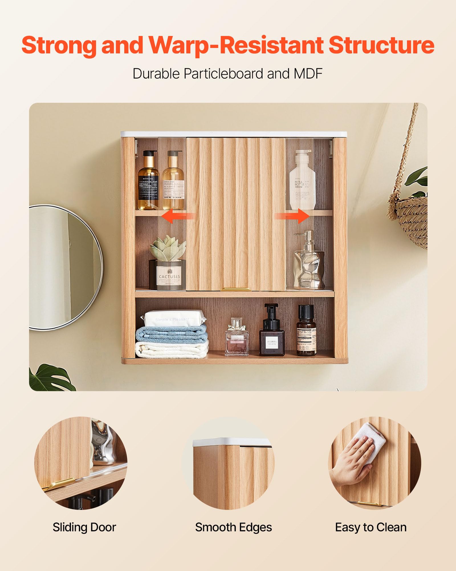 VEVOR Bathroom Wall Cabinet, with Door and Adjustable Shelf, Over The Toilet Storage Medicine Cabinet Wall Mounted, Hanging Organizer with Shelves and Open Partition for Laundry Room Kitchen Restroom
