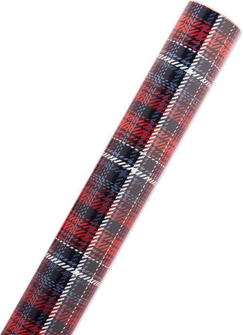 American Greetings Jumbo Reversible Wrapping Paper Roll - Christmas Gift Wrap in Red & Black | 175 sq. ft. (30 in. x 70 ft.) Polka Dots & Plaid