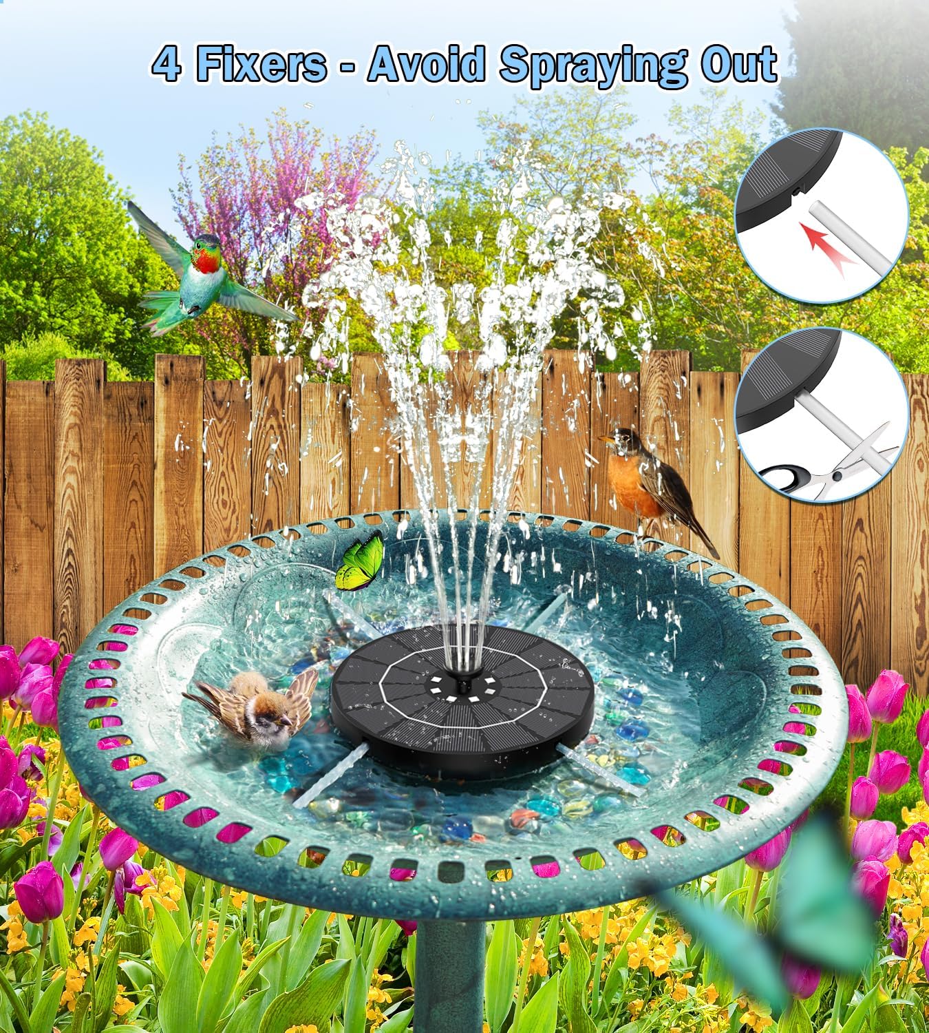 SZMP Solar Water Fountain - 3.5W Bird Bath Pump with Color LED Lights & 7 Nozzles | Outdoor Garden Feature