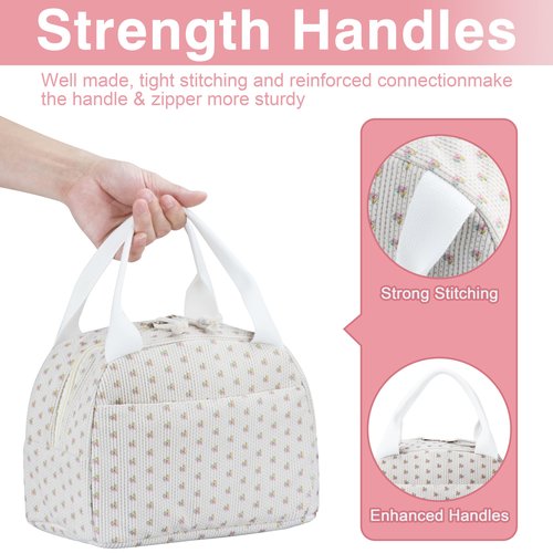 TESAFNG Lunch Bag - Insulated Lunch Box for Women, Reusable Large Capacity Cooler Bag for Adult, Small Leakproof Cute Corduroy Lunch Tote for Work Office Travel Picnic (Little Flower White)