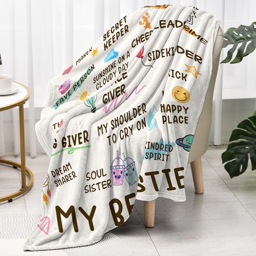 Nuowagify Best Friend Birthday Gifts for Women, Bestie Gift for Women, Friendship Gift for Woman, BFF - Galentines Day Gifts, Valentines Day Gifts for Friends, Best Friend Blanket 60"x 50"- White