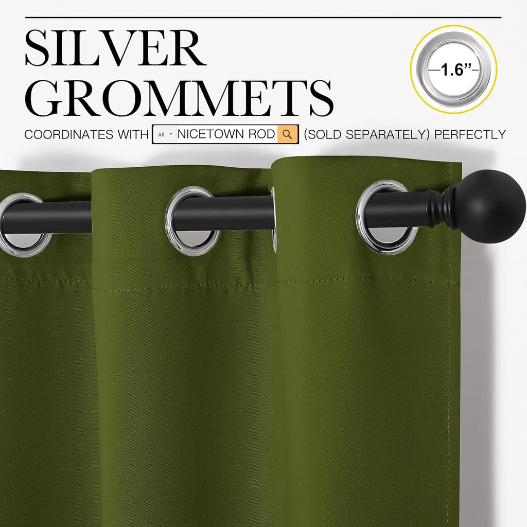 NICETOWN Blackout Curtain Panels - Thermal Insulated Drapes for Christmas | Olive Green, 34x84 Inches (One Pair)