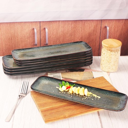 LIUYWYHCF Ceramics Long Olive Plate, 16 Inch Serving Platters, Sushi Cookies Tray Set of 4, for Sushi, baguette, Snacks, Appetizers, Dessert, Dishes Decoration, Entertain Guests, Dishwasher Safe