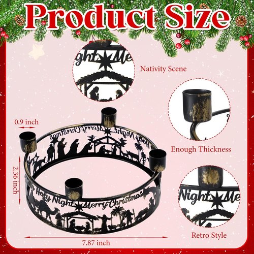 Blulu Advent Wreath Candle Holder - Rustic Nativity Scene Ring for Christmas Centerpiece | Metal Jesus Design