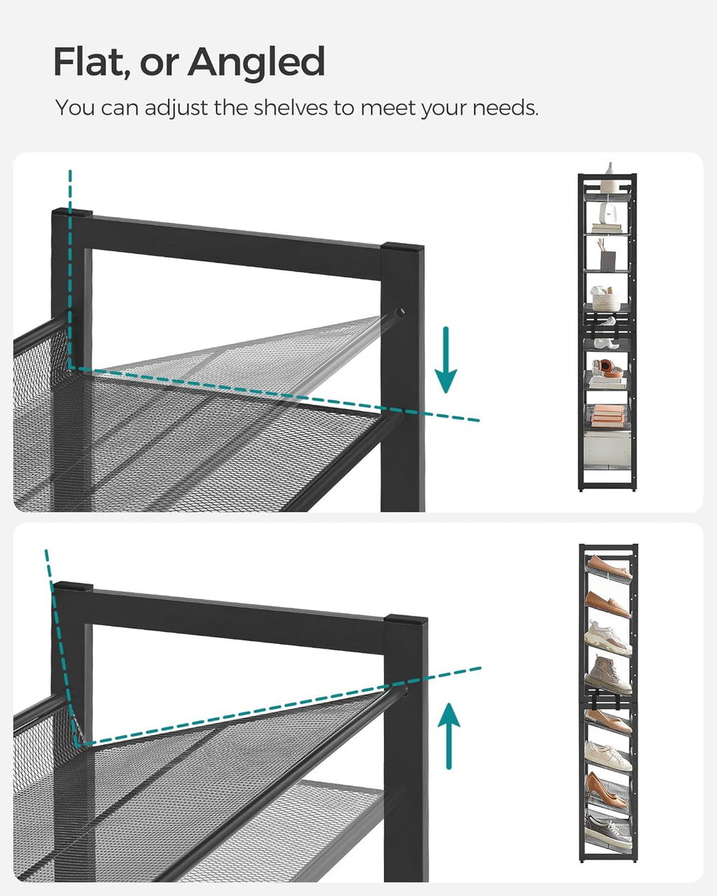 SONGMICS 8-Tier Shoe Rack - Metal Organizer for Garage | Adjustable Shelves, Holds 32-40 Pairs, Ink Black