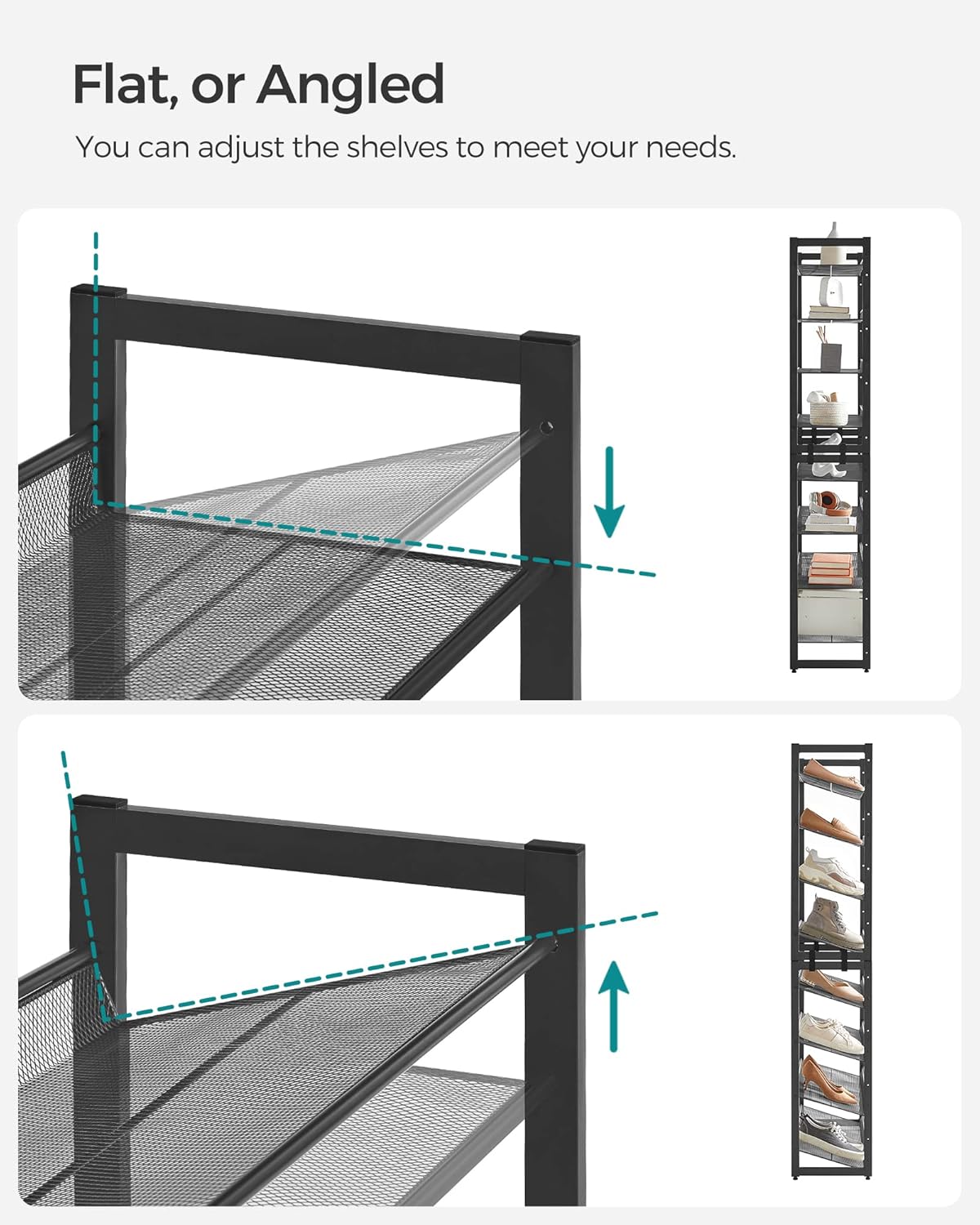 SONGMICS 8-Tier Shoe Rack - Metal Organizer for Garage | Adjustable Shelves, Holds 32-40 Pairs, Ink Black