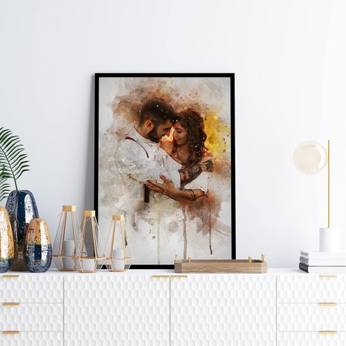 Awesometik Watercolor Portrait Canvas - Personalized Wedding Illustration Art | Custom Size Available