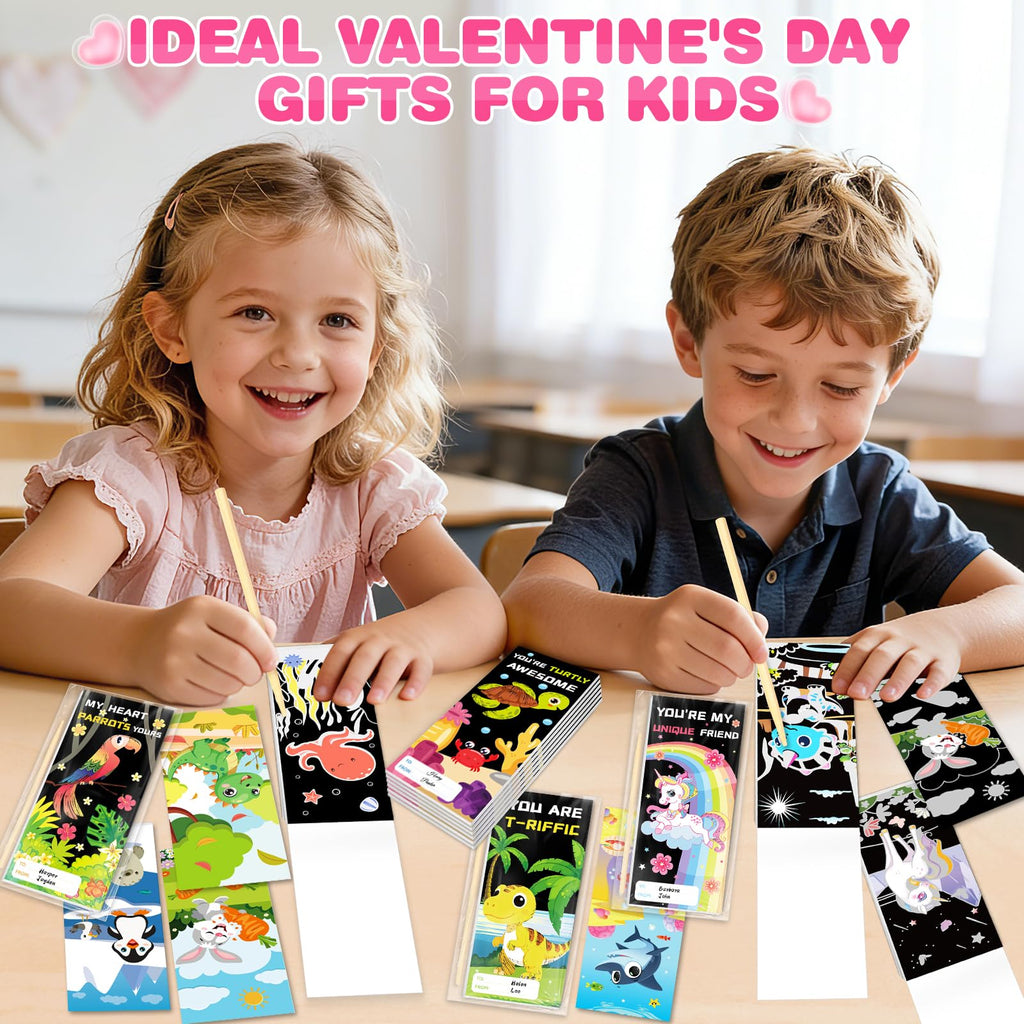 SpringFlower Valentines Day Cards Gift Classroom Exchange,24 Pack Scratch Art Books,Valentines Gift Classroom Exchange Prizes Party Favors Supply, Valentines Scratch Art Toys For Kids