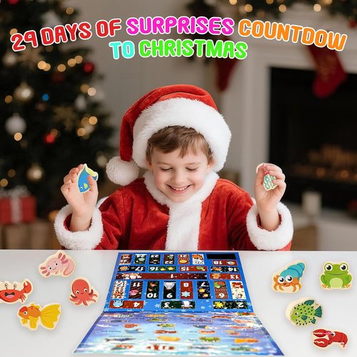 Fishing Advent Calendar 2026 - 24-Day Christmas Countdown for Kids | Wooden Marine Fish Learning Game