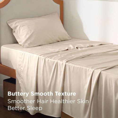 Bedsure Cooling Sheets - Twin XL Bamboo Rayon, Breathable & Soft, Deep Pocket Up to 16 Inches, Beige
