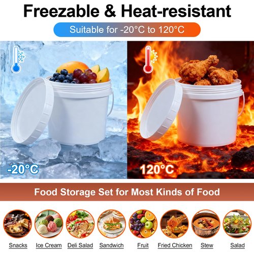 UMETASS 4 Pack 1 Gallon Plastic Buckets with Screw Lids & Handle, Food Grade Storage Containers for Kitchen, Freezer - Reusable White Plastic Bucket Set