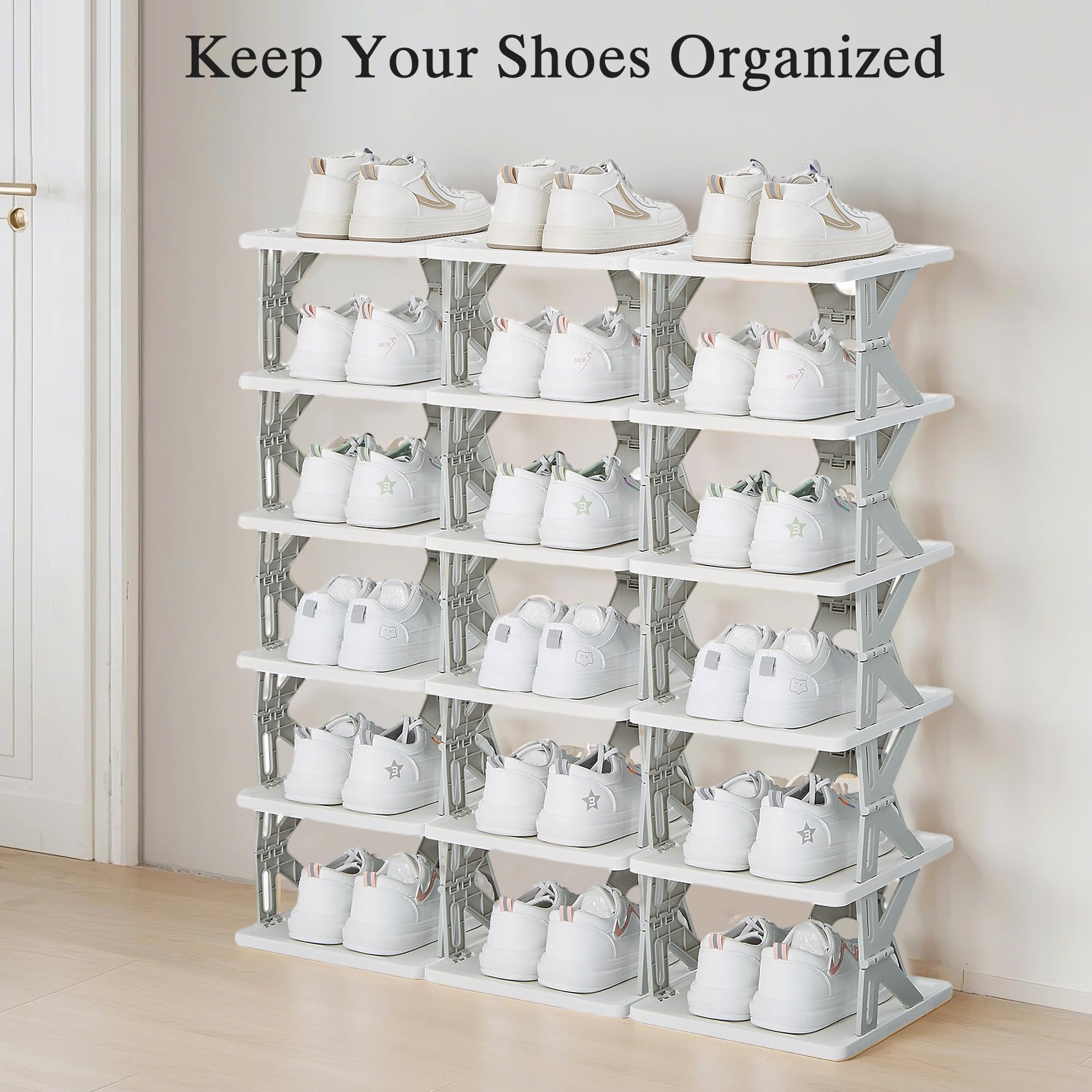 VECELO 6 Tier Vertical Narrow Shoe Rack, Free Standing Shoe Racks, Skinny Shoe Shelf Easy Assembly, Compact Shoe Organizer Space Saving for Small Spaces, Entryway, Garage, Front Door Entrance, Grey