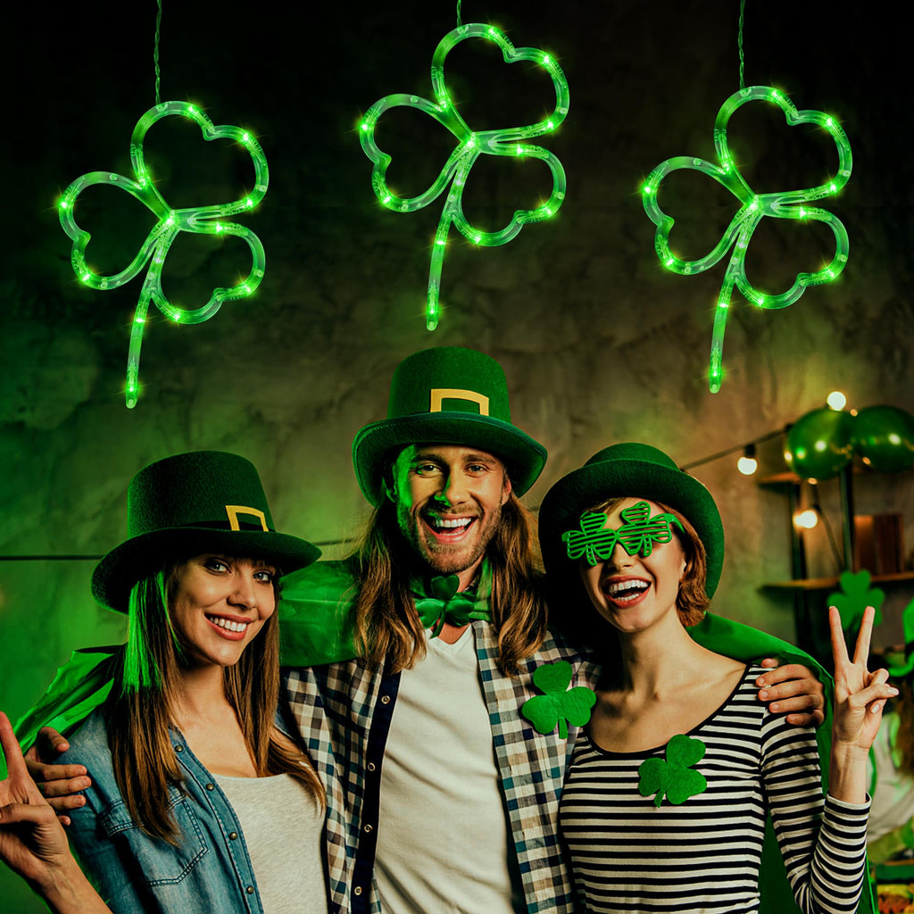 [Timer] 3 Pack St Patricks Day Decorations Shamrocks Window Lights Battery Operated, Green St. Patrick's Day Lights Saint Patricks Day Decor Window Silhouette Lights for Home Party Door Indoor Outdoor