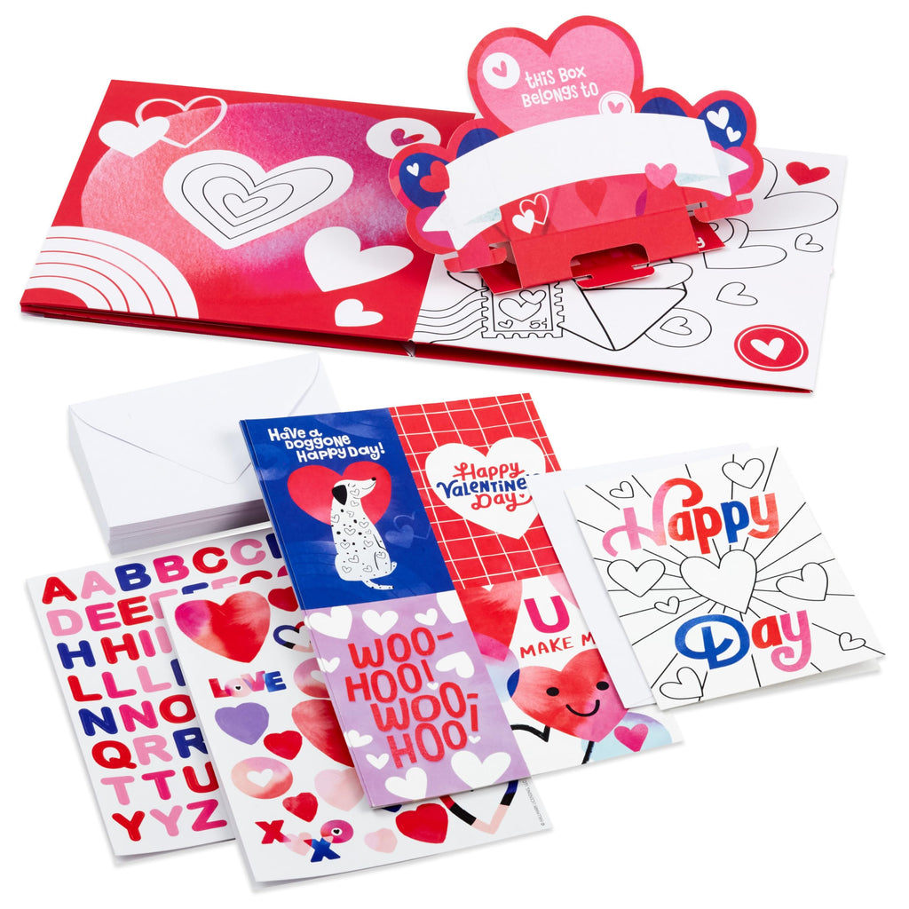 Hallmark DIY Pop Up Valentine's Day Mailbox with Cards and Stickers for Classroom Exchange
