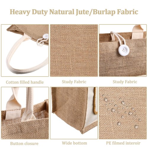 Reginary 8 Pcs Burlap Tote Bags Bulk Large Jute Tote with Handles Reusable Canvas Gift Bags for Wedding Travel(Beige)