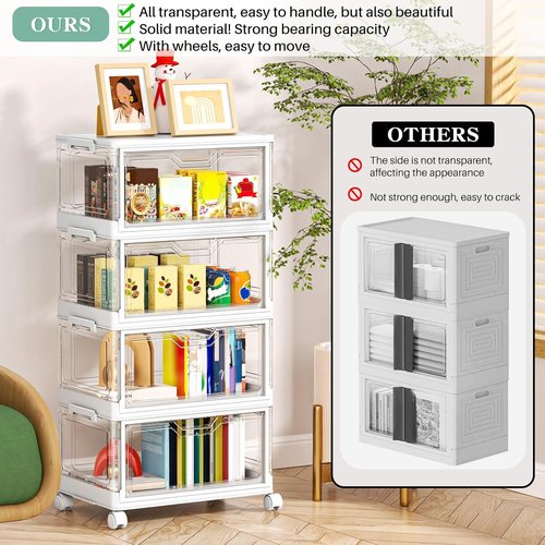 Kmiectse Clear Storage Bins - 4-Tier Stackable Plastic Bins with Lids & Wheels | 23 QT Closet Organizer