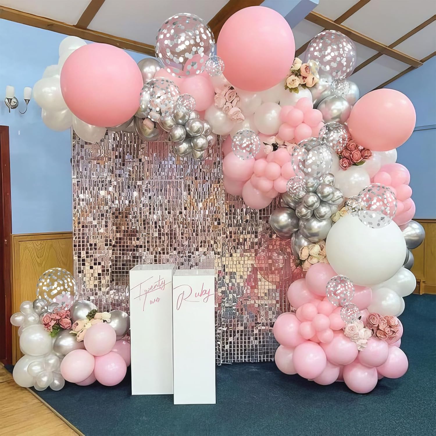 Skiennix Pink and Silver Balloons - Metallic Pastel Party Decor for Birthdays, Weddings & Showers