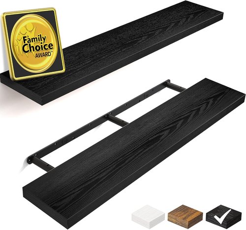 BAYKA Floating Wall Shelves - Set of 3 (15.7 Inches) & Set of 2 (36 Inches) - Sleek Black Design