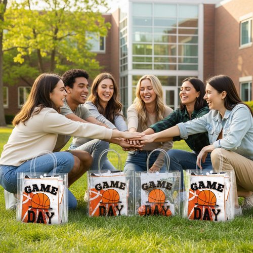 Wesnoy 20 Pcs Basketball Goodie Bags Basketball Party Favor with Handles Reusable Sport Themed Treat Bags for Candy Birthday Party Supplies 8 x 8 x 3.15''